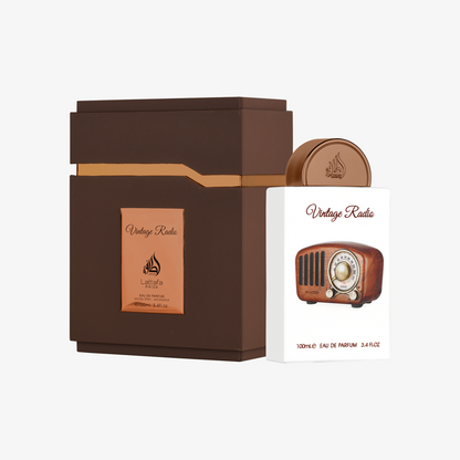 Lattafa Pride Vintage Radio caja y radio