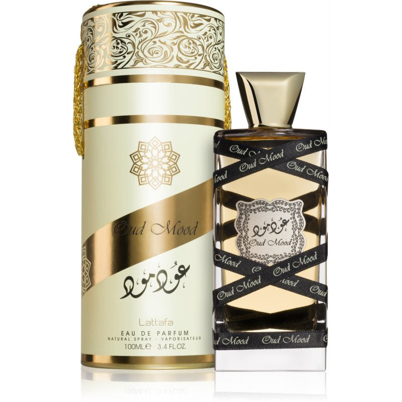 Lattafa Oud Mood frasco y caja
