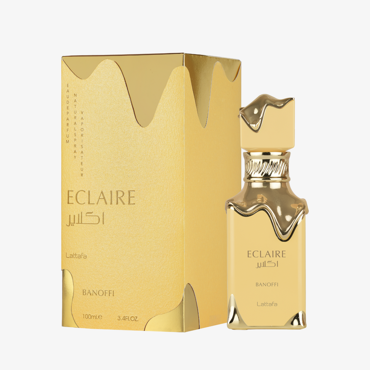 Lattafa Eclaire Banoffi frasco y caja